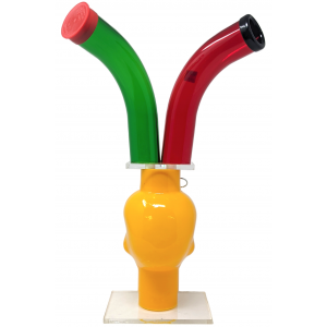 14" Acrylic Rasta Color Metal Pull Bowl Double Mouth Skull WaterPipe - [AJM27]
